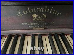 Vintage Columbine Music Co Upright Piano 67690 With Bench