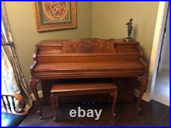 Vintage Gulbransen 1940's ornately carved piano with bench
