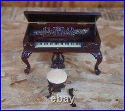 Vintage Miniature Dollhouse Lot Baby Grand Upright Pianos Harp Stand Music Box