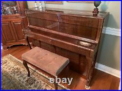 Vintage Schimmel 44-9C Model Chippendale Upright Piano, Matching Bnch Walnut HG