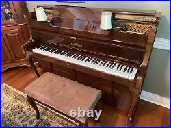 Vintage Schimmel 44-9C Model Chippendale Upright Piano, Matching Bnch Walnut HG