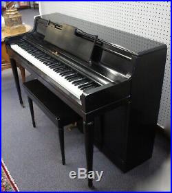Vintage WURLITZER Black Lacquer UPRIGHT PIANO & BENCH. 52/36 Keys. Works Well