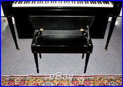 Vintage WURLITZER Black Lacquer UPRIGHT PIANO & BENCH. 52/36 Keys. Works Well