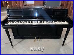 Vintage Wurlitzer Black Lacquer Upright Piano & Bench 1960s with 52/36 Keys
