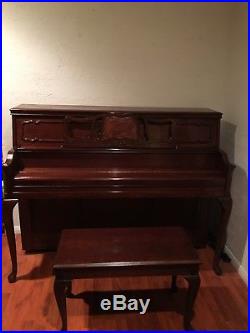 YAMAHA 45 Queen Anne Studio Upright Piano Brown Cherry with Yamaha Bench